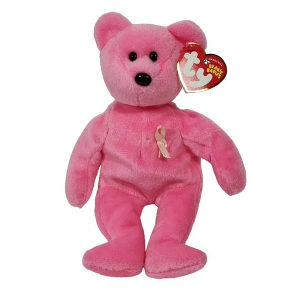 Ty Original Beanie Babies Aware Bear Plush Pink Stuffed Animal 2005 Hang Tag - Picture 1 of 8